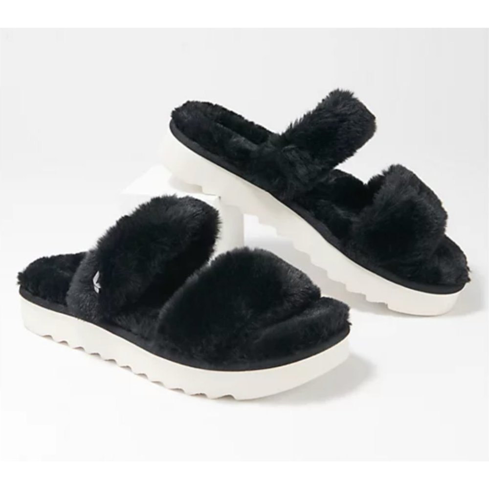 Koolaburra by Ugg Faux Fur Slide Sandals Fuzz On in Black